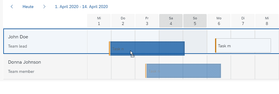 A calendar appointment being dragged over a calendar row. The entire row is marked as the droppable area