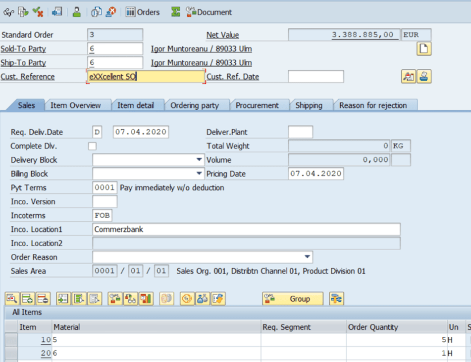 An image shows the SAP Input form for the transaction