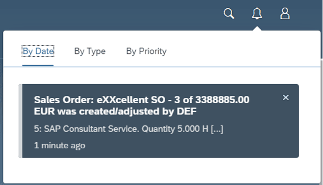 An image shows the notification for the created sales order