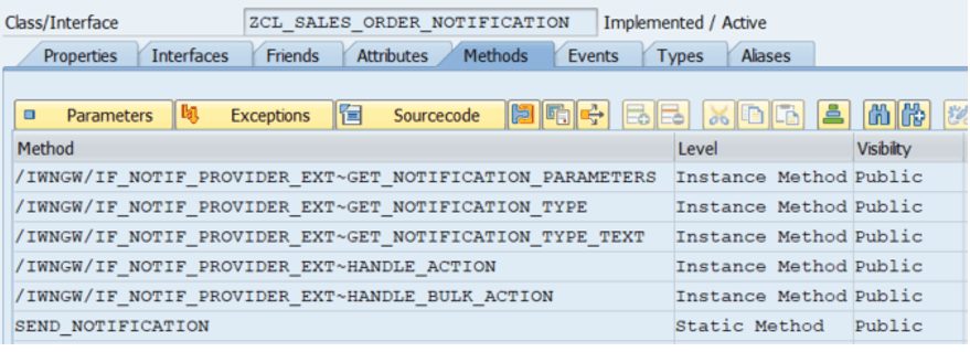 An image shows the methods tab of the implemented class