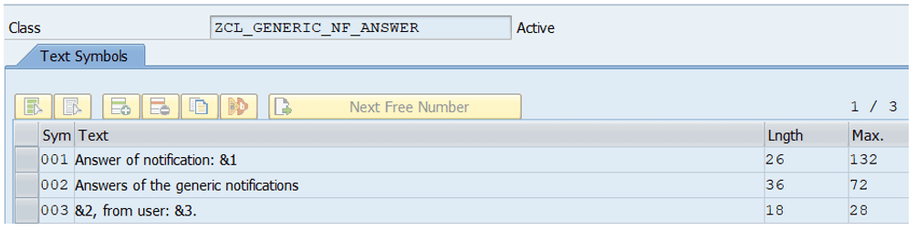 An image shows the text symbols tab of ZCL GENERIC NF ANSWER